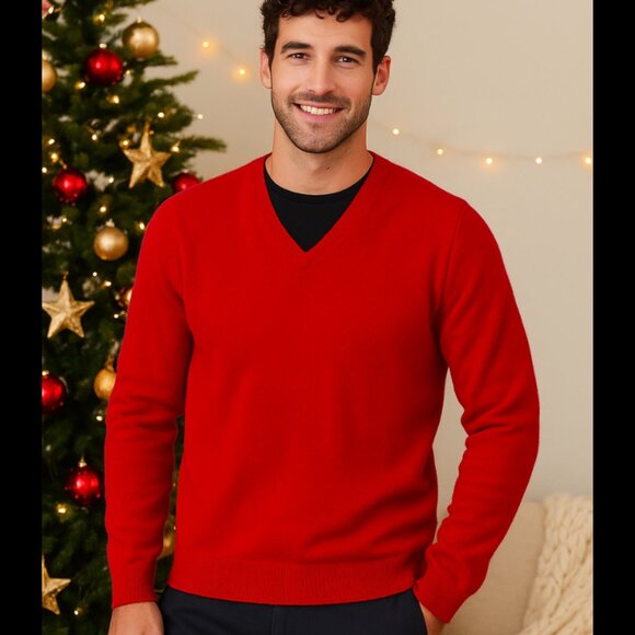 Club Room 2-Ply Estate Cashmere V-Neck Sweater Mens Size M Red Luxury Old Money - Picture 1 of 12